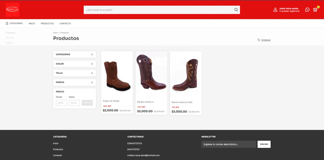 Tienda en línea de Zapatería Lux